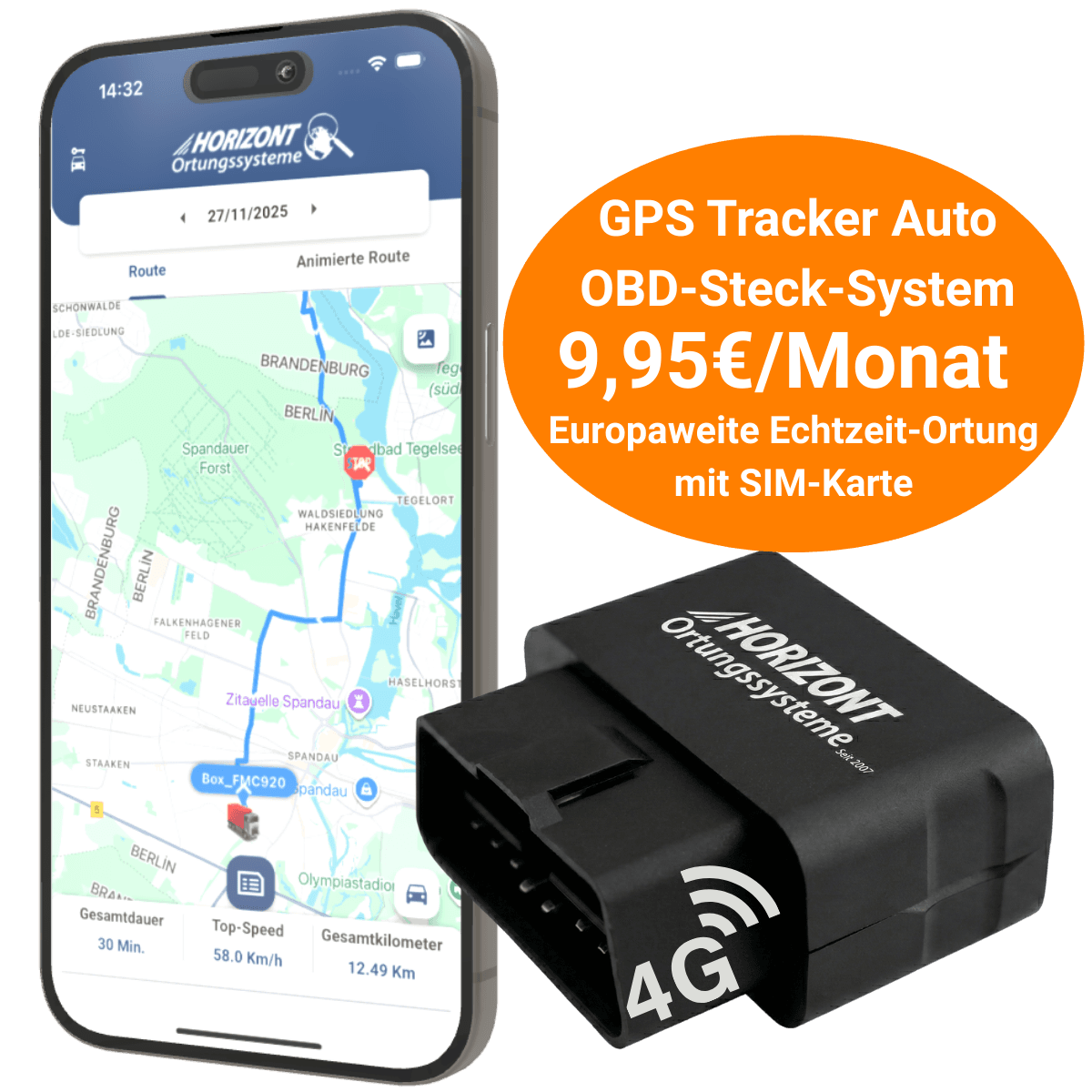 GPS Tracker OBD Miete – 4G LTE Plug & Play zur Miete | Queclink GV500CG - GPS Tracker für Fahrzeuge